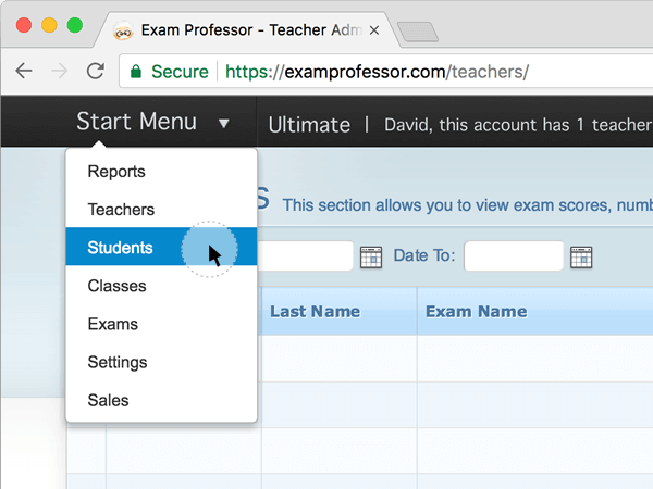 Step 1 - Click on the start menu and select students.