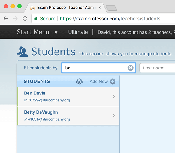 Step 4 - As you type the student list will filter down to who you are looking for.